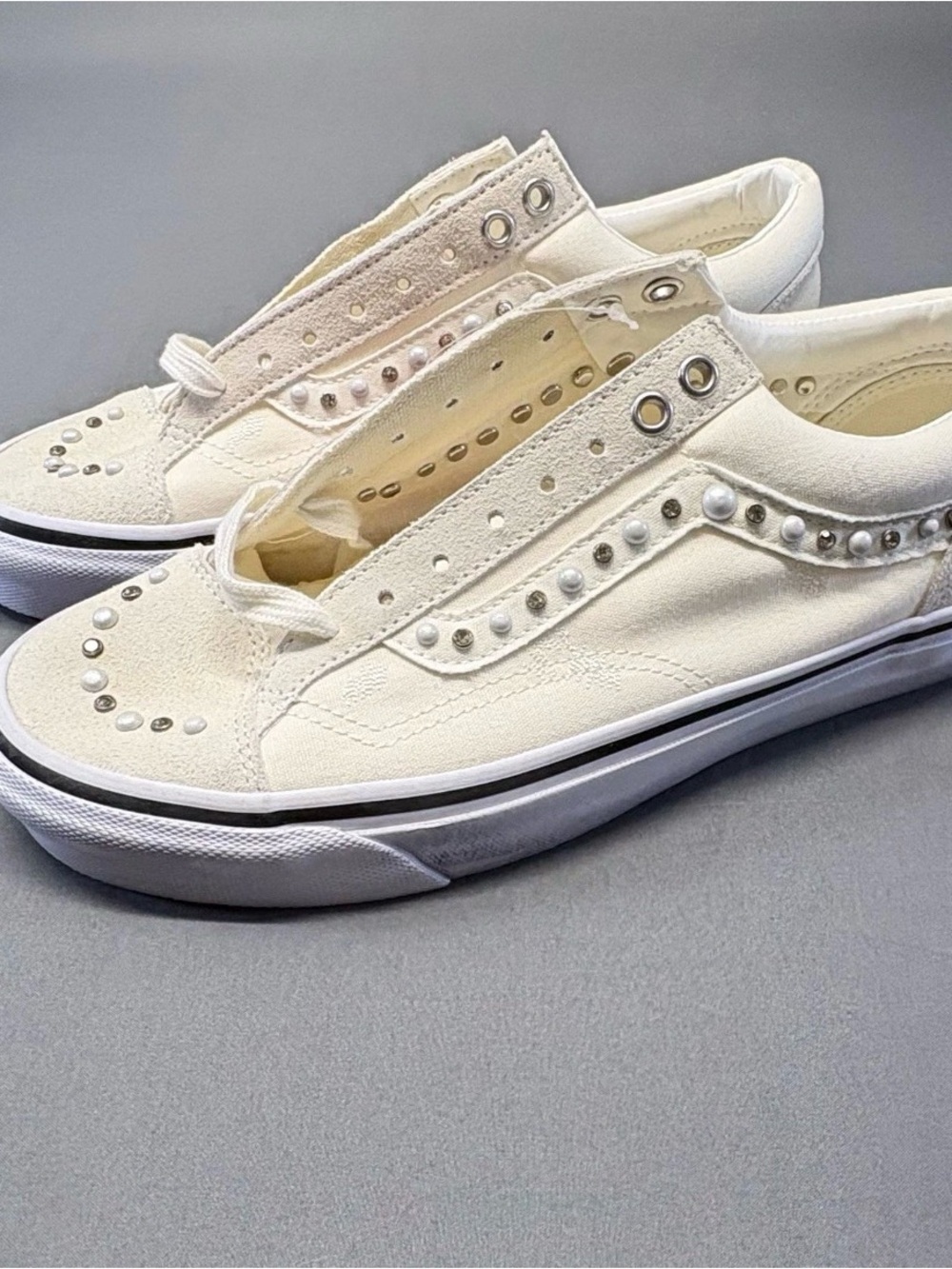 Keds Ivory Canvas Slip-On Sneakers with Stud Accents